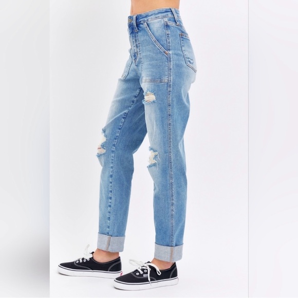 Judy Blue Jeans 7/28 High Waist Patch Pocket & Destroy Boyfriend Denim 88825 - Picture 2 of 16